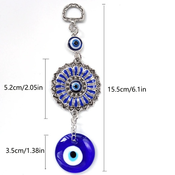 NWT Ornate Silver Metal Evil Eye 🧿 Sunflower 🌻 Shaped Hanging Decoration - Picture 2 of 4